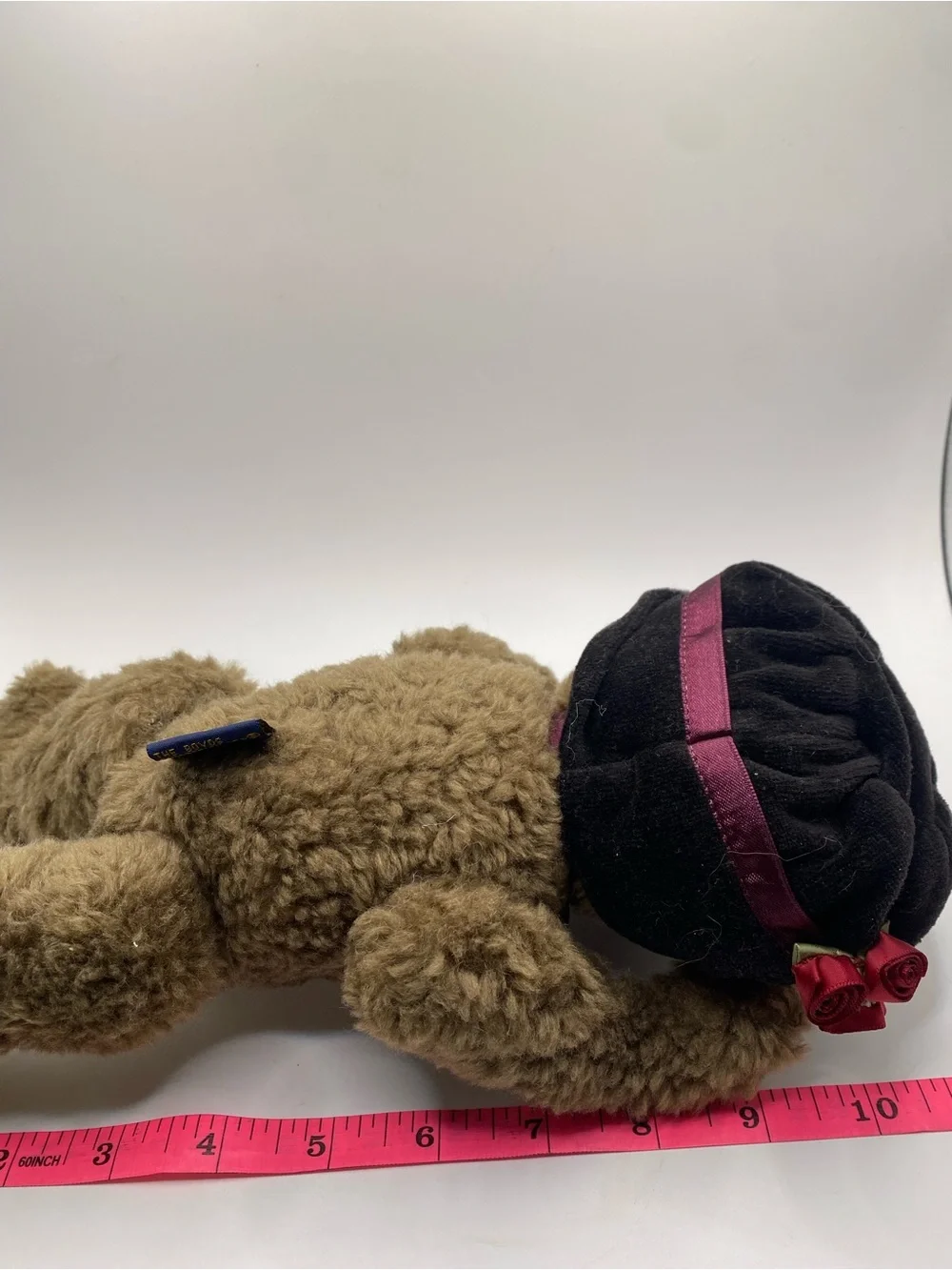 Boyds Bears Brown Plush Teddy with Black Accents and Burgundy Bow